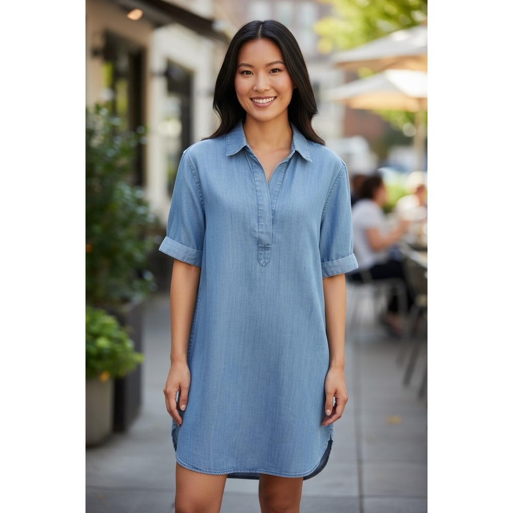 Chelsea & Theodore Tencel Denim Shirt Dress Women's Small Blue Casual